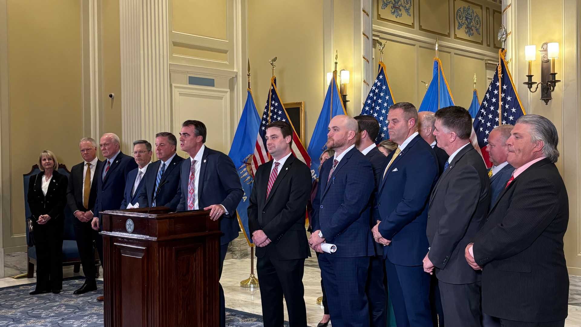 Governor Stitt at the Oklahoma State Capitol podium